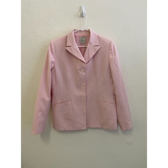 Anne Klein baby pink cherry blossom women's 3 button blazer size 10 - Picture 1 of 5